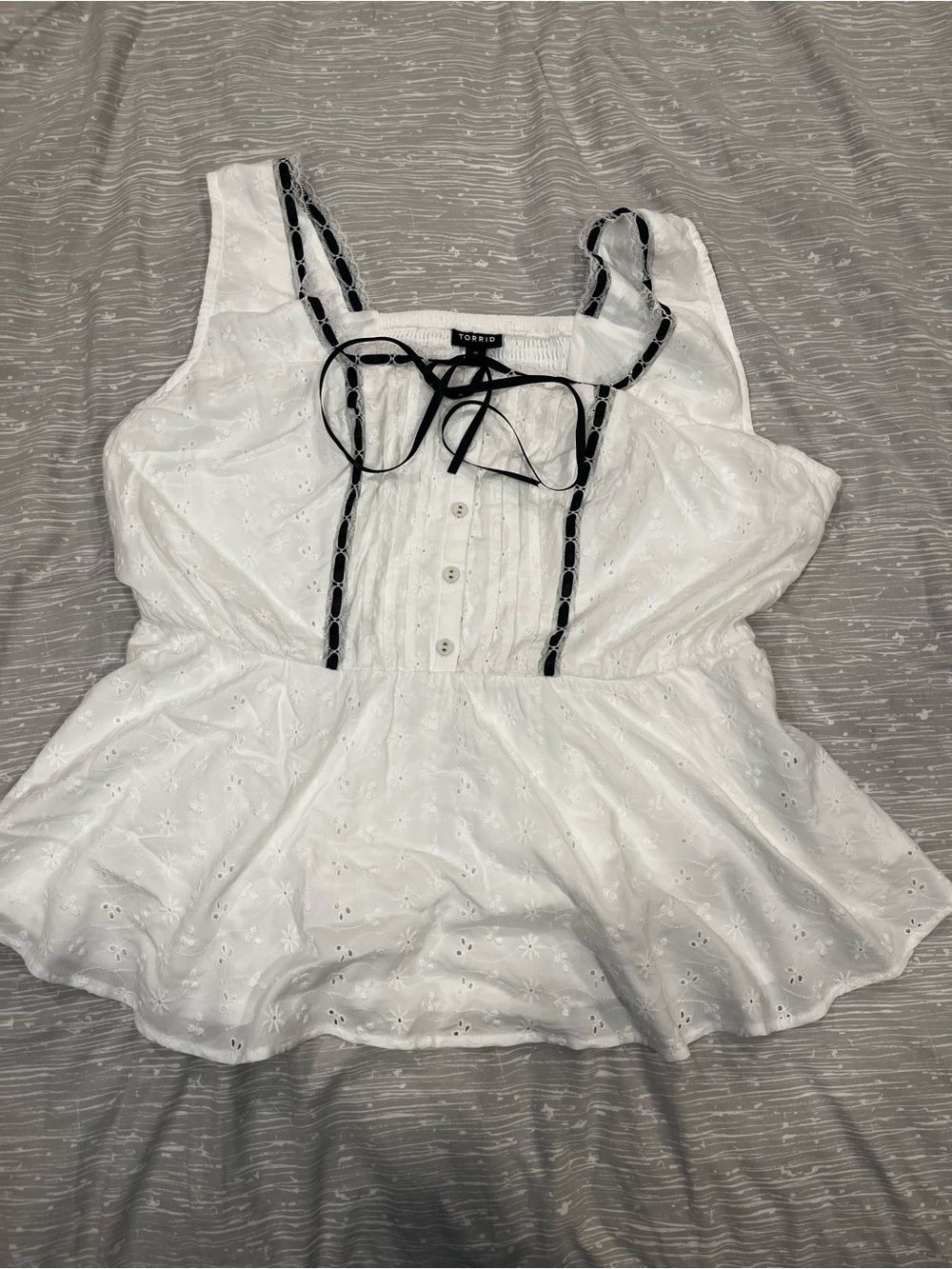 torrid White Eyelet Peplum Camisole with Black Trim